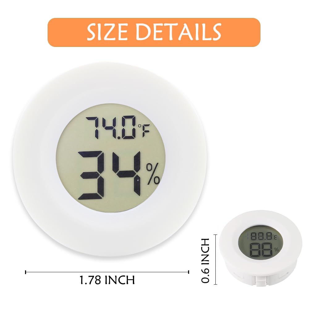 10-Pack Mini Thermometer Hygrometer, Small Digital Electronic Temperature Humidity Meters Gauge Indoor LCD Display for Greenhouse, Garden, Cellar, Fridge, Mason Jar(White)