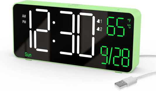 KOSUMOSU Digital Clock for Bedroom, 6.7in Desk Clock, Auto Dimming, Room Temperature, Day of The Week, Date, Seconds, Clocks for Living Room, Alarm Clocks for Bedrooms