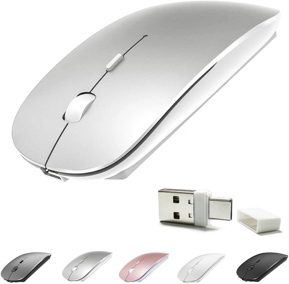 KLO Rechargeable Bluetooth 5.2/3.0/Type-C/USB-2.4G Mouse for MacBook/MacBook air/Pro/iPad, Wireless Mouse for Laptop/Notebook/pc/iPad/Chromebook (White)
