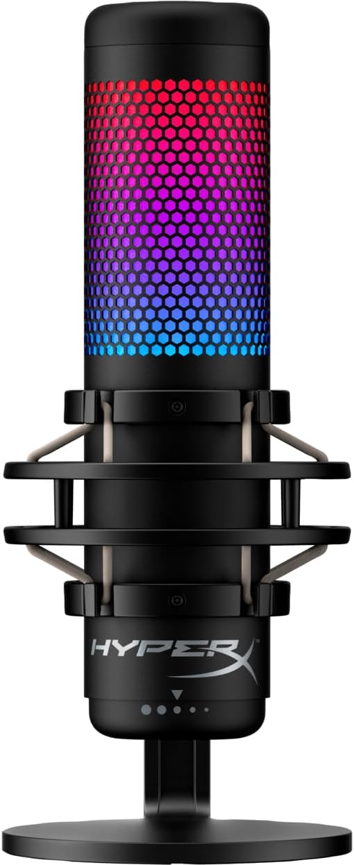 HyperX QuadCast S Condenser Microphone - Customizable RGB Touch-to-Mute, Anti-Vibration, Pop Filter, 4 Polar Patterns, USB, for Streaming and Content Creation, Black (4P5P7AA)