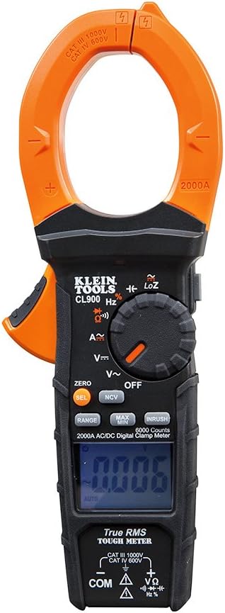 Klein Tools CL900 Digital Clamp Meter, Auto Ranging TRMS, AC/DC Voltage/Current, 2000A, LoZ , Continuity, Frequency, NCVT, Temp, More, 1000V