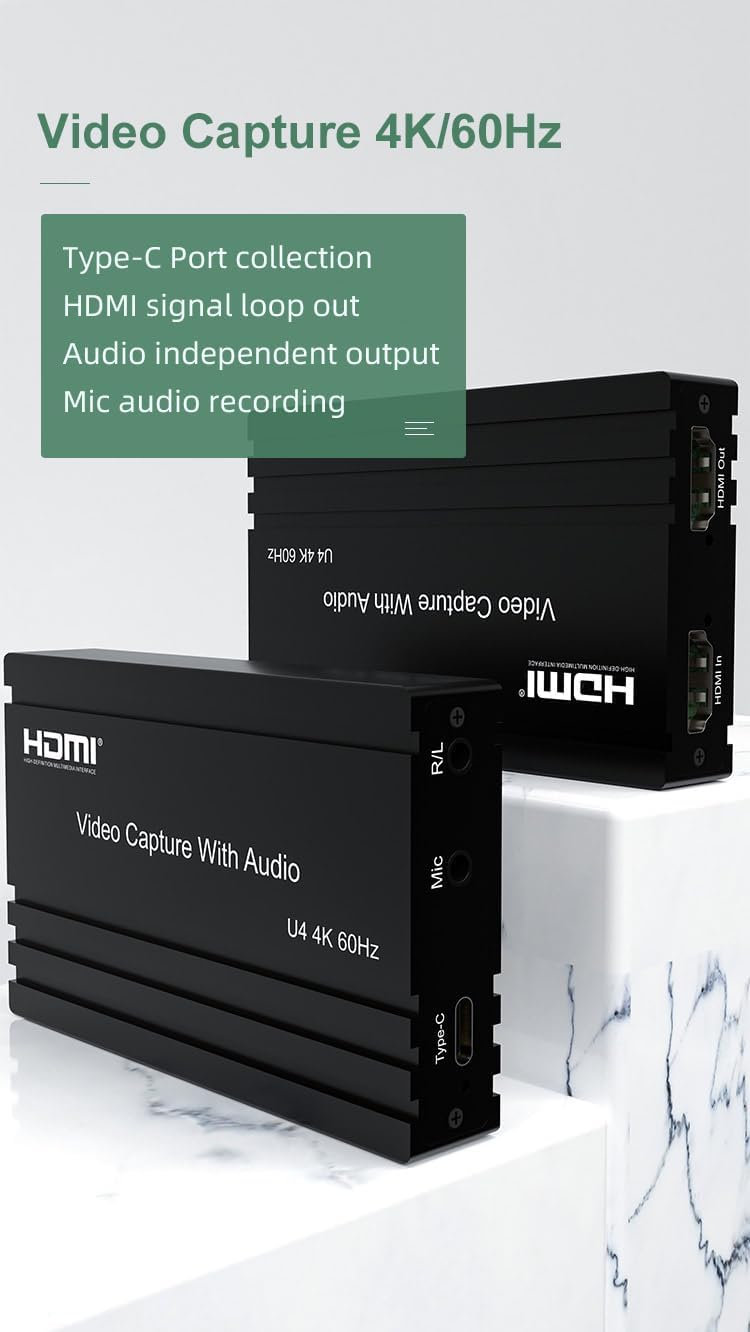 4K@60Hz HDMI Video Capture Card with Audio Mixing - HDCP 2.2/HDR10 Support, USB-C Plug & Play, UVC/UAC Compliance for Streaming, Gaming & Recording (Windows/MacOS)