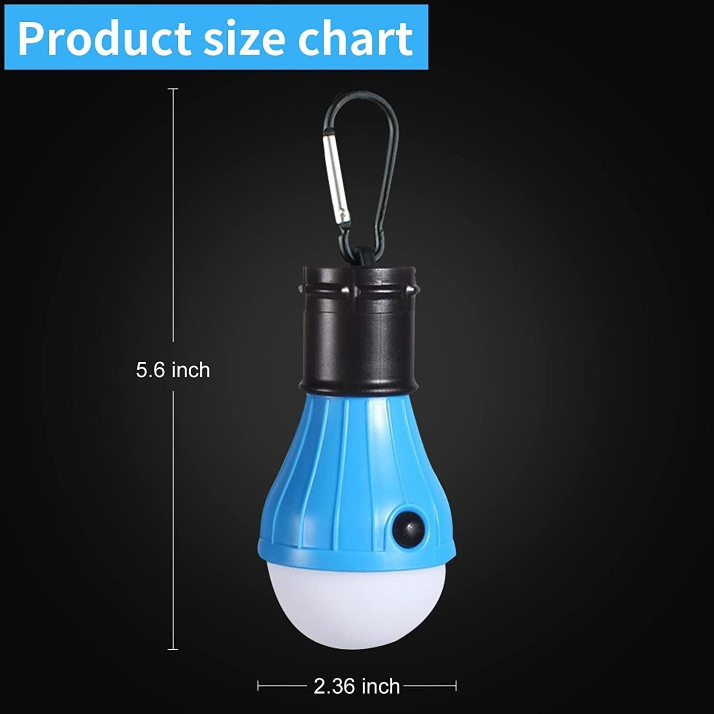 LED Camping Tent Lantern, Portable Outdoor Waterproof Emergency Light Bulb | Battery Powered with Clip Hook, Super Bright, for Hiking, Party，Camping, Fishing, Power Failure (4 Packs, Black )