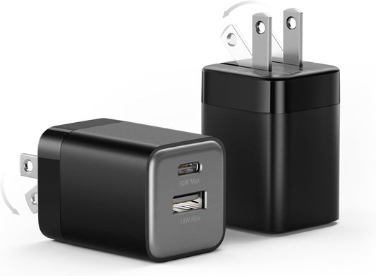 30W USB C Fast Charger, Dual Port USB C Wall Charger with Foldable Plug for iPhone 17/16/15, Samsung S24, iPad, 40% Smaller & Safer Nano Charger Block, (Black, 2 Pack)