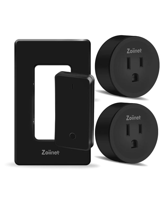 Zoiinet Black Remote Control Outlet, with Two Plugs, 80-275V/15A/1500W
