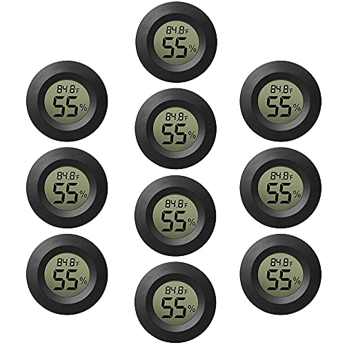 10-Pack Mini Thermometer Hygrometer, Small Digital Electronic Temperature Humidity Meters Gauge Indoor LCD Display for Greenhouse, Garden, Cellar, Fridge, Mason Jar