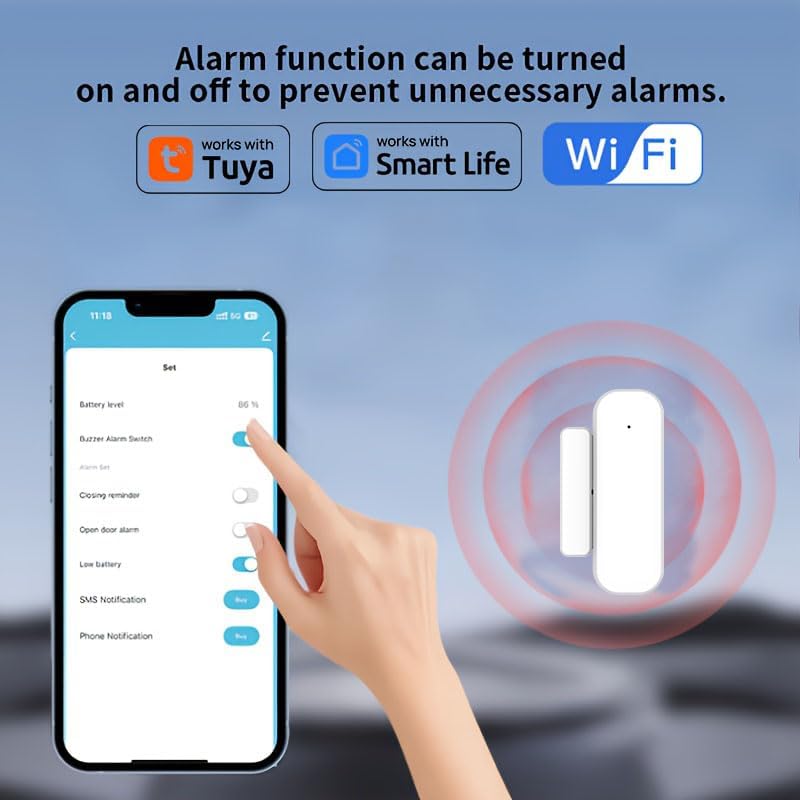 Loopo WiFi Door Window Sensor, Smart Contact Sensor with App Alerts, Compatible with Alexa & Google Assistant, Tuya Smart Life App Door Open Detector, 2.4GHz WiFi Only, No Hub Required, , 2 Pack