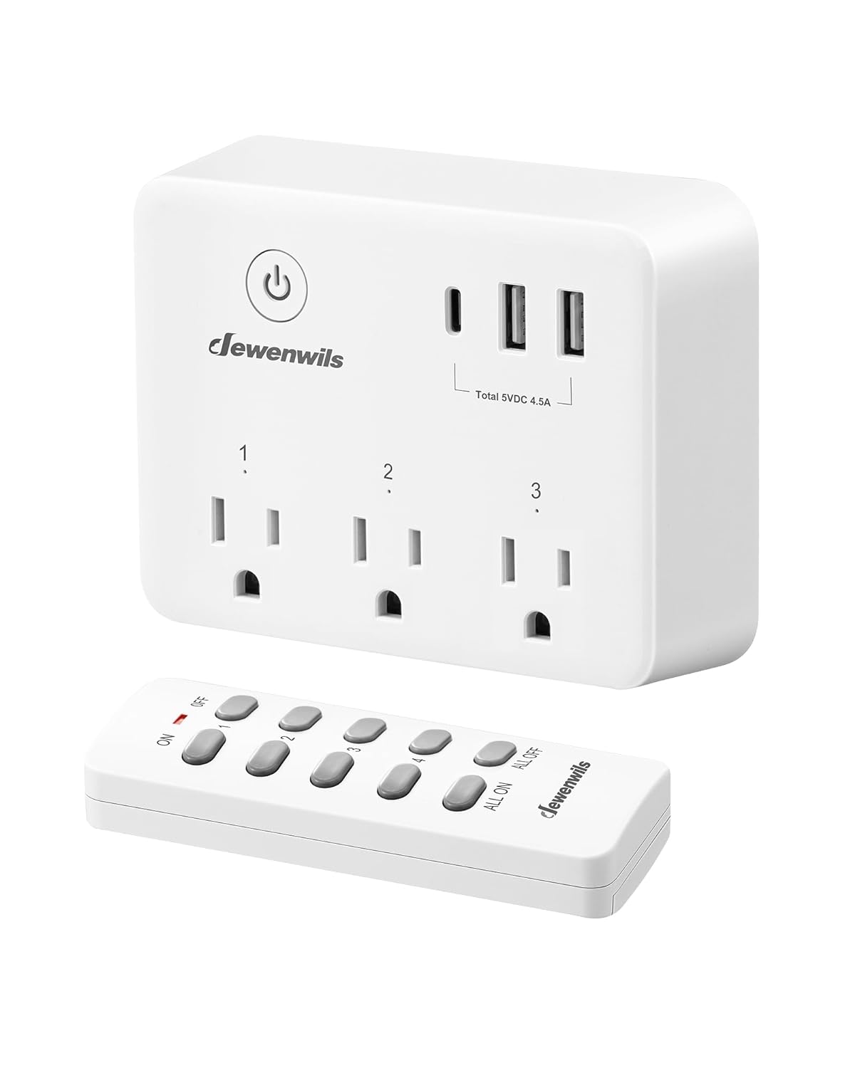 DEWENWILS Wireless Remote Control Outlet, 125V/15A/1875W Remote USB Outlet Switch, 100FT Control Range, Programmable & Expandable Indoor Remote Control Outlet for Light, Fan