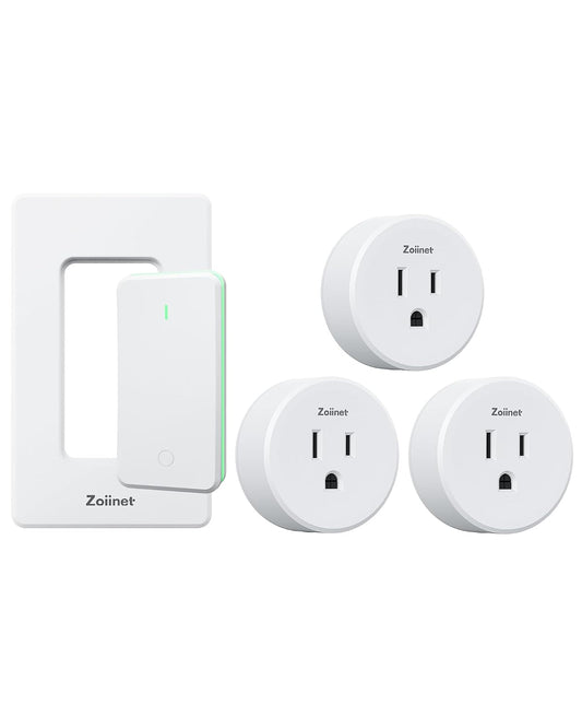 Zoiinet Remote Control Outlet with 3 Plugs, 80-275V/15A/1500W, Light Switch