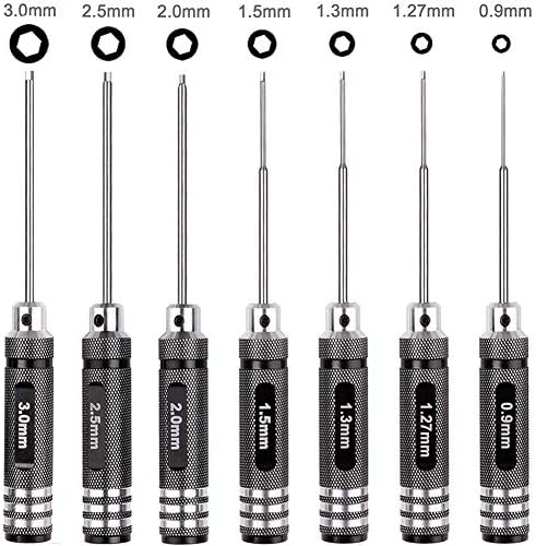 7pcs Hex Screw Driver Set RC Tools Kit 0.9mm 1.27mm 1.3mm 1.5mm 2.0mm 2.5mm 3.0mm Hexagon Screwdriver for Traxxas Arrma Axial Losi Redcat RC Quadcopter Helicopter FPV Racing Drone Models
