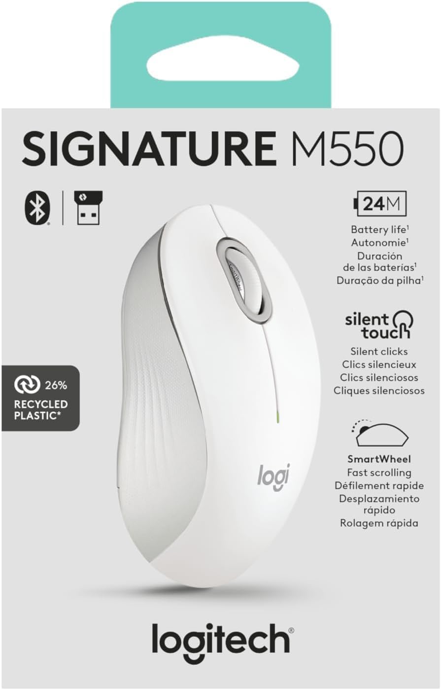 Logitech Signature M550 Wireless Mouse Small to Medium Sized - Off White | For small to medium sized hands, 2-year battery, multi-device compatibility