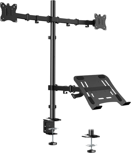 Dual Monitor and Laptop Desk Mount fits 17-32 Inch, Full Motion