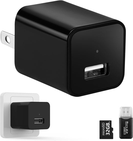 Mini Camera with 64G Card 1080P Small Security Camera Charger with Motion Detection for Indoor (No WiFi)