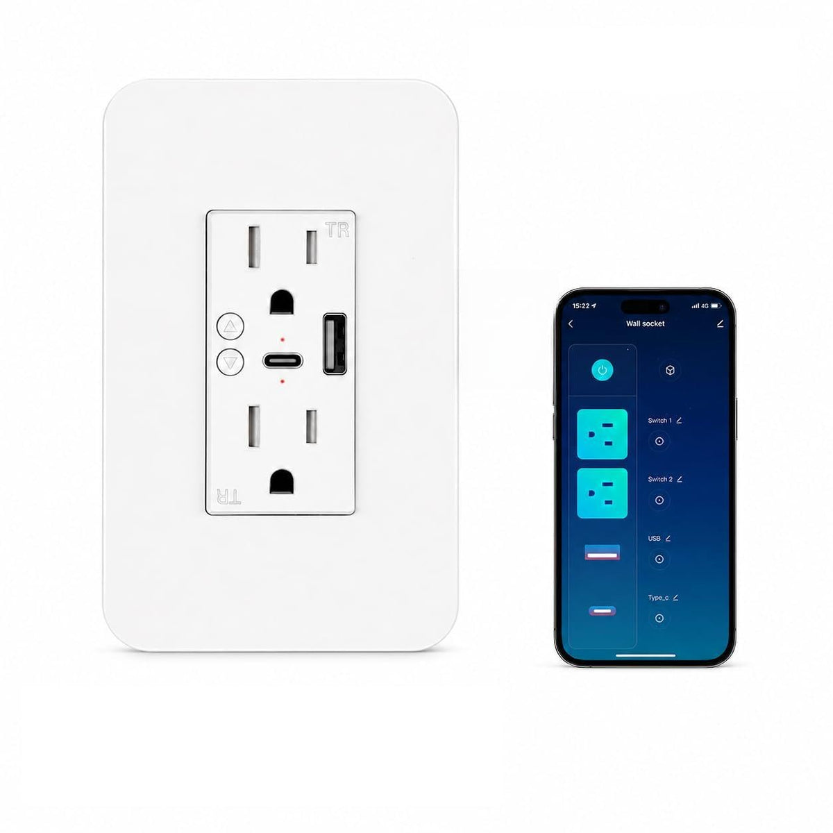 WiFi Smart Plug,in-Wall Smart Home Outlet Compatible with Alexa,Google Assistant,Timer Via App,USB + Type-C Port,Partition Remote Control Smart Socket