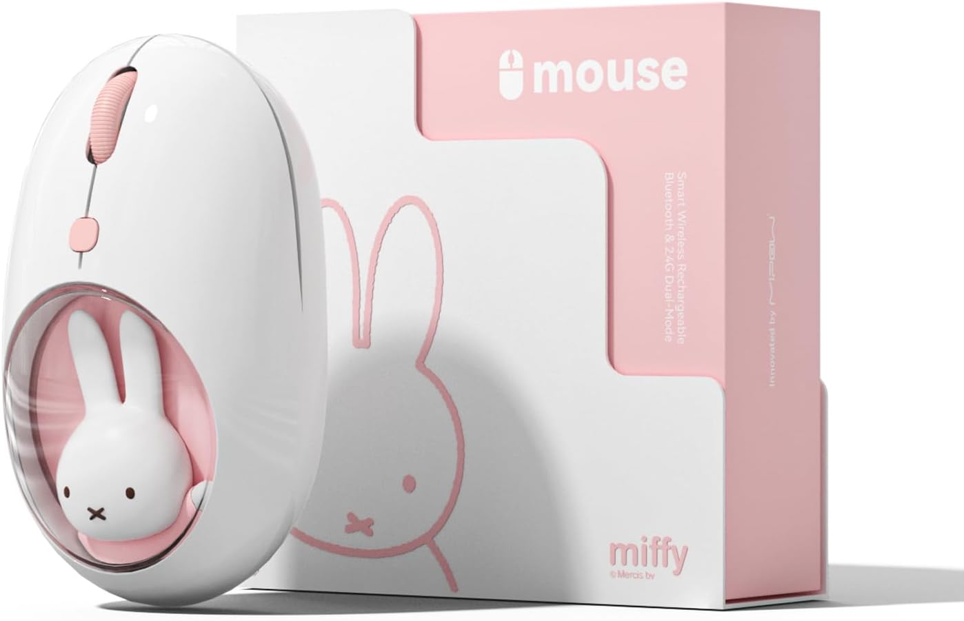 MIPOW×Miffy Bluetooth Wireless Mouse, Compact Portable for Laptops &amp; Tablets. Smooth Tracking, Works with Windows &amp; MacOS, Pale Pink