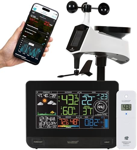 La Crosse Technology Professional Smart Wi-Fi Weather Station with Remote Monitoring (400 Foot Range), Wind and Rain Gauges, Temperature and Humidity Sensors, and Forecasting - V42-PRO-INT
