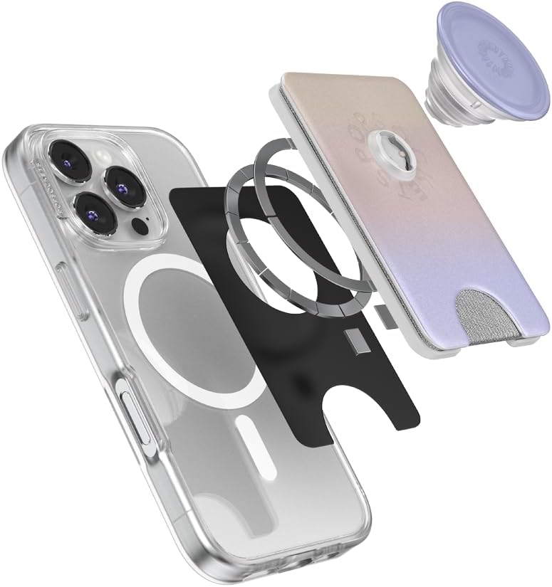 PopSockets Phone Wallet for MagSafe, Phone Card Holder with Grip, Cute - Metallic Morning Haze
