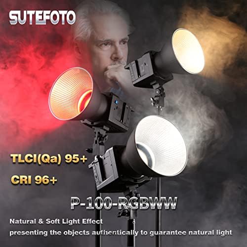 Sutefoto 100(W) RGB Video Light 2800K-10000K,P100-RGB 360° Full Color Continuous Lighting, 43700 Lux /0.5m, CRI 96+, TLCI 95+ with APP Control/Remote Control. Studio Light for Film Recording