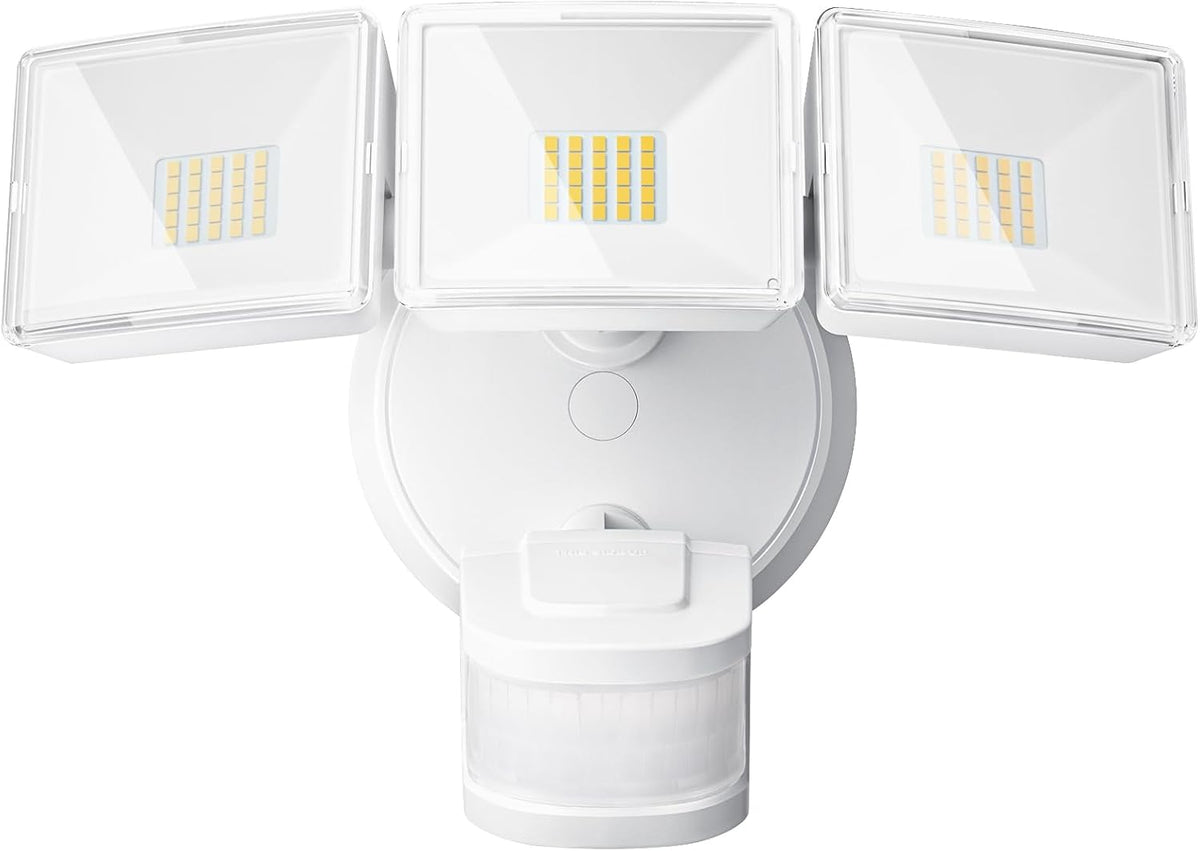 OREiN 4500LM/30W Flood Lights Outdoor, 240°/40FT Motion Sensor Outdoor Lights, Dusk to Dawn/Auto/Test Mode, IP65 Waterproof LED Security Light for Yard Garden, White (Hardwired)