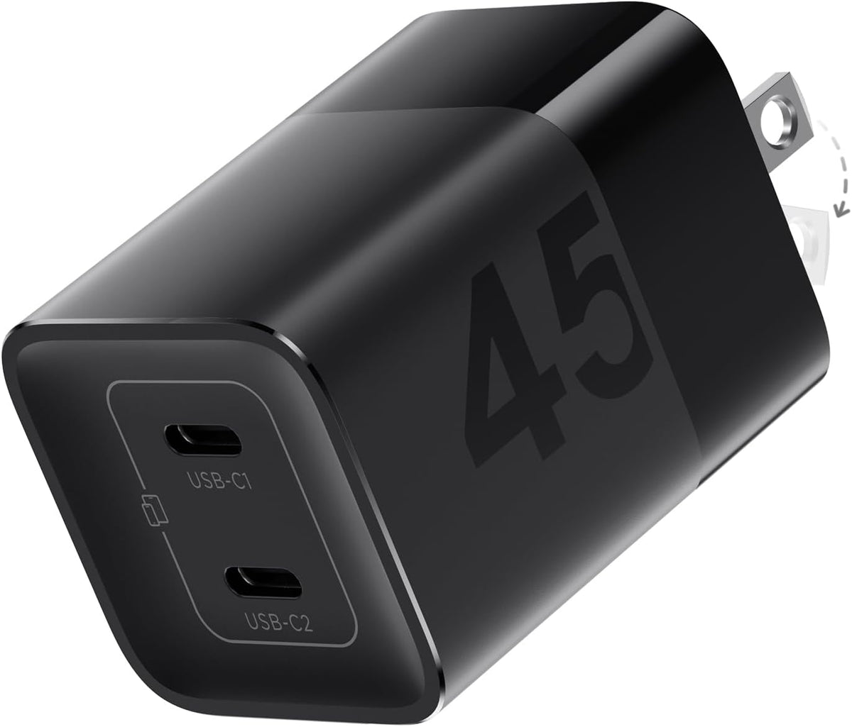 45W USB C Charger, 2 Port GaN Fast Charging with PPS, Foldable Wall Charger Block for iPhone 17/16/15, iPad, Galaxy S25/S24, Pixel 10/9 (Black)