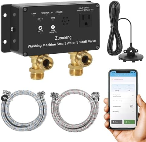 WiFi Smart Water Shutoff Valve with Leak Sensor, 3/4" Brass Valve & Extra Hose, Effortless Remote Control and Real-Time Water Leak Alerts via App