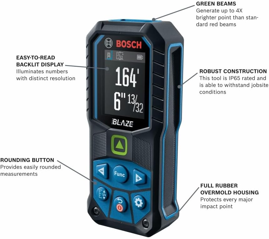 BOSCH GLM165-25G Blaze™ Green-Beam 165 Ft. Laser Measure, Laser Distance Measuring Tool