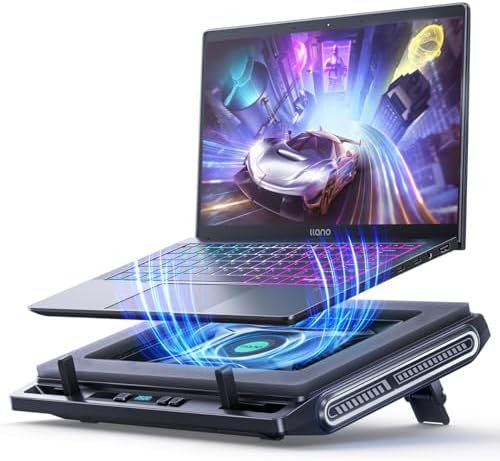 llano Laptop Cooler, Gaming Laptop Cooling Pad with 3500RPM Turbofan | 4.72 Inch External Fan Laptop Stand, Adjustable Variable Speed, Button Control, Seal Foam for Laptop13-17.3in, V10, Black