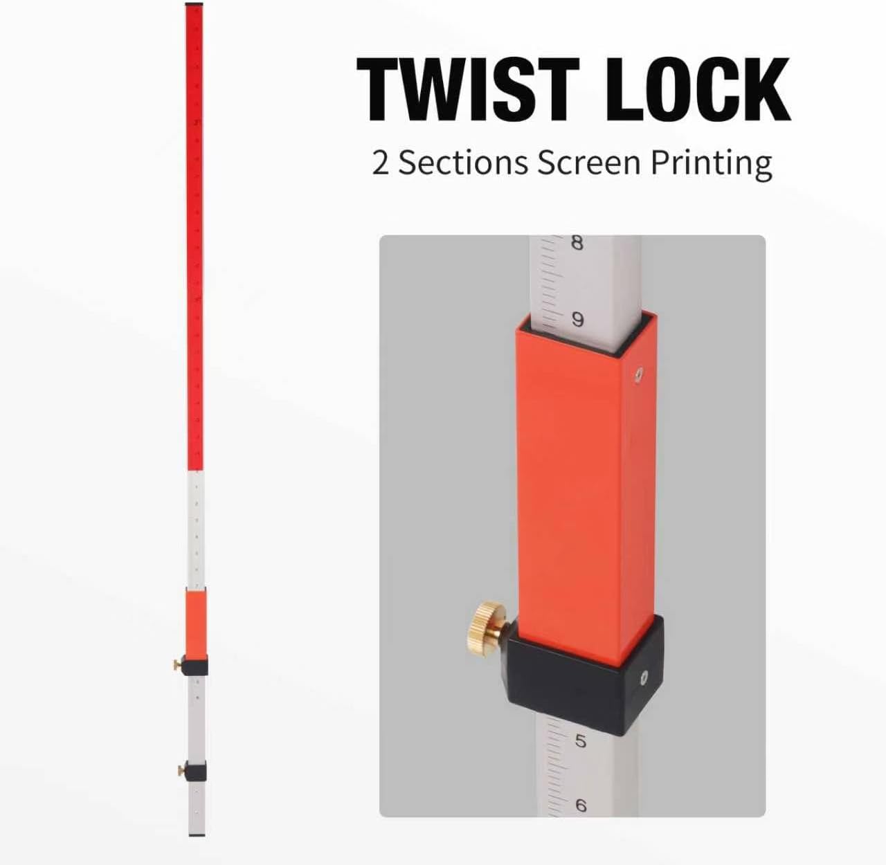 Laser Grade Rod, Laser level Suit for Rotary Laser Level Grade Rod With Quick Lock Aluminum rod to Measure, Inch Scale at Front & Metric Scale at Back Rod with Carrying Case