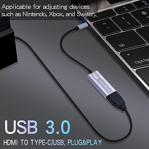 Extenuating Threads 4K HDMI Capture Card, Cam Link Video Capture Card HDMI to 1080P Type-C for Windows Mac OS System for Gaming Meeting with USB C Adapter to Adjust PS3 4, Switch, Xbox, silver