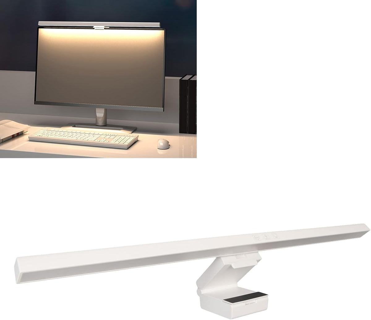 Zunate Monitor Light Bar, Stepless Dimmable Touch Control, 3 Color Modes, Asymmetric Light for Eye Protection, No Screen Glare, USB-C Powered, Fits Monitors & Laptops (White)