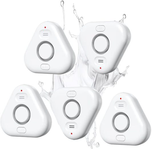 5 Pack Water Leak Detectors for Home, Stechro 4 Levels Adjustable Audio 0-120dB Water Sensor Alarm Leak Detector with Leak and Drip Alert, IP66 Water Leak Sensor for Basements Kitchen Sink Laundry