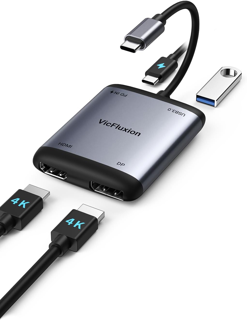 USB C to HDMI & DisplayPort Adapter, Laptop Dual 4K@60Hz Monitors Adapter