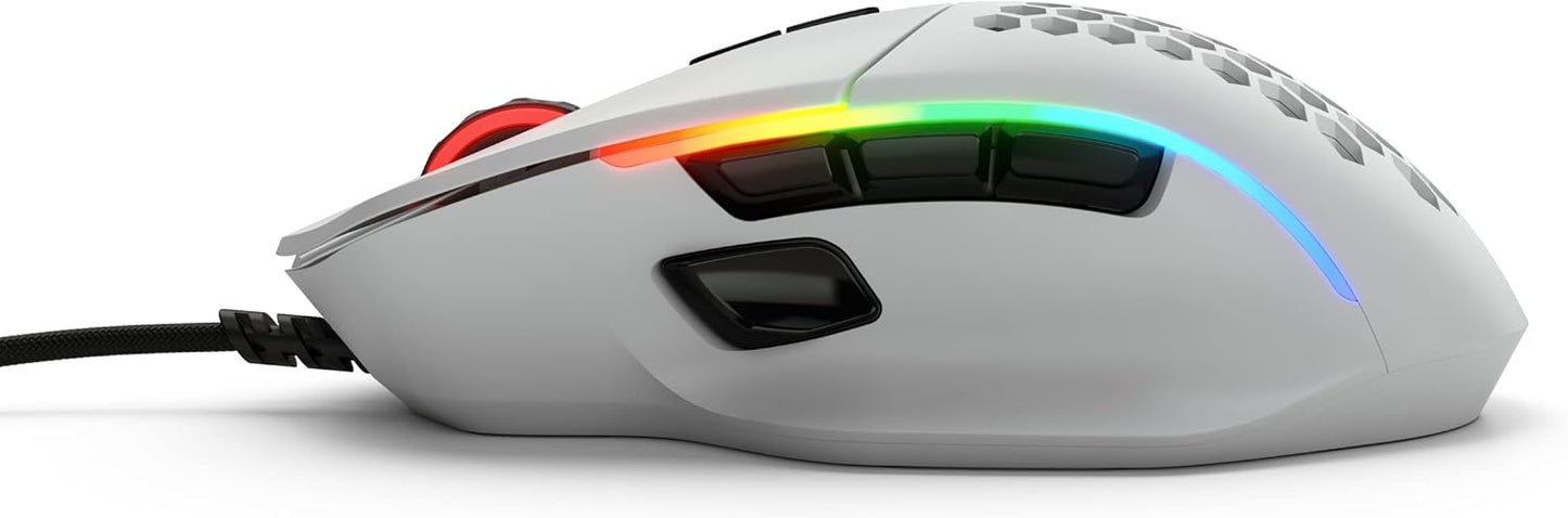 GLORIOUS Gaming Model I Wired Gaming Mouse - 69g Superlight, 2 Swappable Buttons, RGB, PTFE Feet, 9 Programmable Buttons, Side Thumb Rest - White