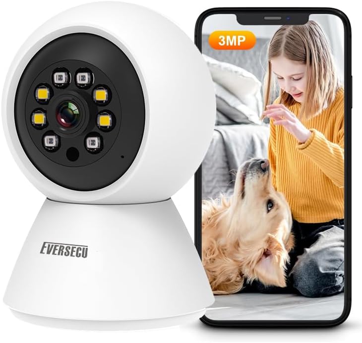 EVERSECU HD 2K 3.0MP WiFi Home Security Camera, Pan/tilt, Humanoid Auto Tracking, 2 Way Audio, Night Vision, Compatible with Alexa, Baby Monitor Elder Pet Camera(4pcs)