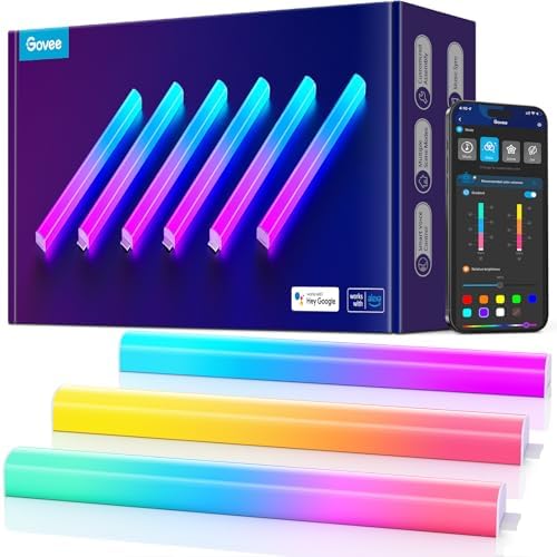 Govee Glide Wall Lights, Smart Gaming Light Bar, Works with SmartThings | RGBIC LED Wall Lamp for Bedroom, DIY, 6 Count Light Bar for Gaming Room(2 Panels Set and 3 Sections/Panel)
