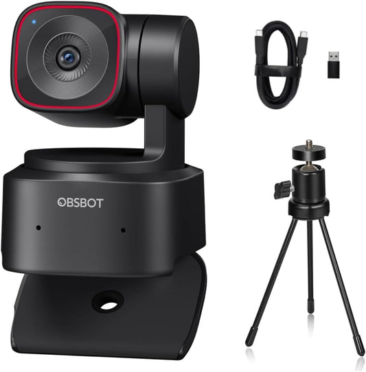 OBSBOT Tiny 2 Lite AI-Powered 4K UHD PTZ Webcam,1/2" CMOS 4X Digital Zoom AI Auto Tracking with Auto Zoom Gesture Control 2.0, LiveStream for Game/Meeting/Online Educate, W Mini Tripod