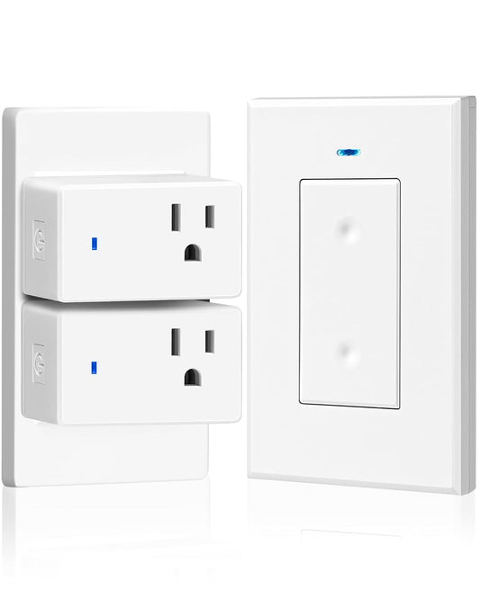 Remote Control Outlet Wireless Light Switch, Removable Remote Outlet Switch Kit for Lamps, Lights, Appliance, Expandable, 100ft RF Range, FCC Listed (1 Controller + 2 Outlets) W08RC1206