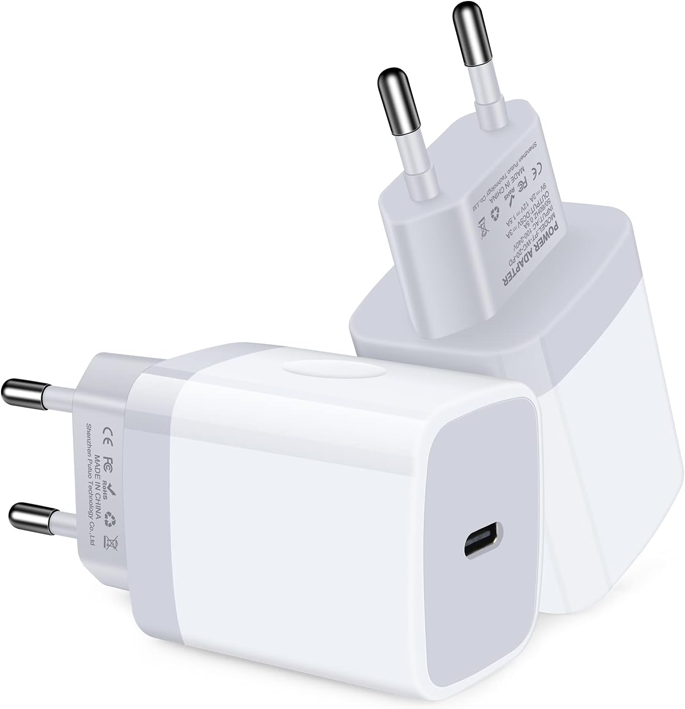USB C Adapter, European Plug Adapter, 2-Pack Fast 20W Europe Travel Plug Power Adapter Type C Wall Chargers for iPhone 17 16 15 14 13 12 11 Pro Max XR XS X 8,Samsung Galaxy S25 A17,iPad,Google Pixel