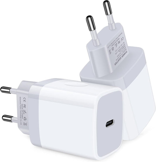 USB C Adapter, European Plug Adapter, 2-Pack Fast 20W Europe Travel Plug Power Adapter Type C Wall Chargers for iPhone 17 16 15 14 13 12 11 Pro Max XR XS X 8,Samsung Galaxy S25 A17,iPad,Google Pixel