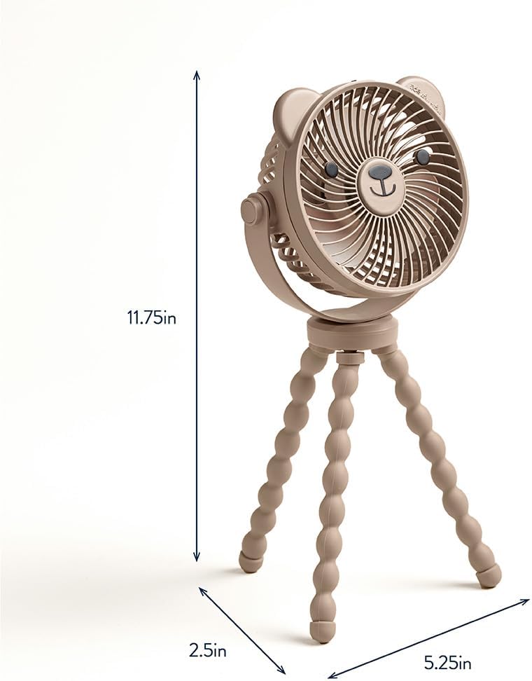 Itzy Ritzy Baby Stroller Fan, Rechargeable Fan with Wraparound Legs (Bear) | 360° Swivel, Flexible Wraparound Legs Attach to Strollers & Car Seats, USB Rechargeable with 3 Speeds for Cooling On the Go