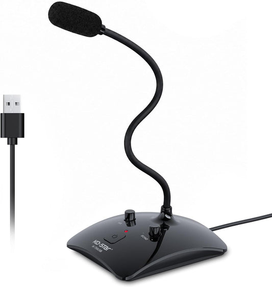 USB Gooseneck Conference Microphone, Flexible 360° Omnidirectional Desktop Mic with Noise-Canceling, Mute Button & Volume Control, Plug & Play for Meeting, Streaming, Podcast, PC/Mac/Laptop