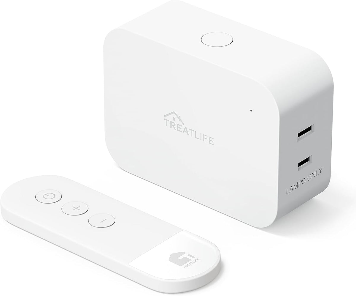 TREATLIFE 2 in 1 Dimmer Plug with Remote, No Smart Features, Wireless Remote Control Outlet, Up to 100FT Range, Plug-in Dimmer Switch for Dimmable Bulbs, String Lights, Max Power 300W