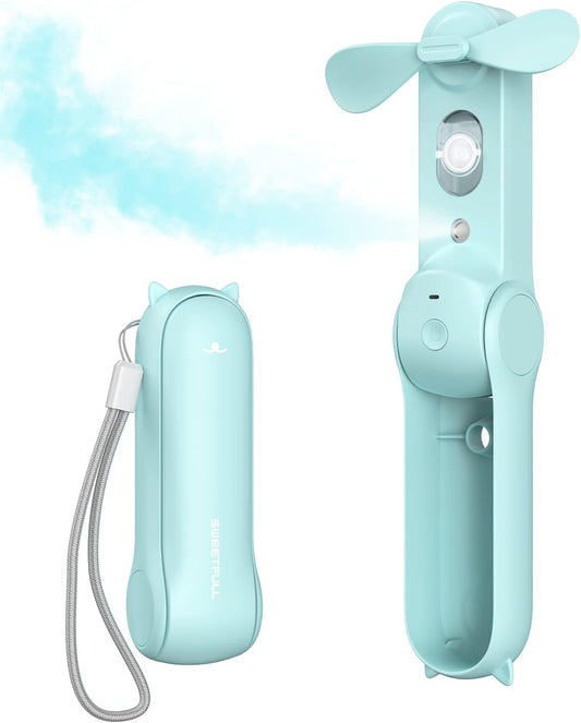 SWEETFULL Misting Fan Portable, Handheld Personal Mister Fans, Small Rechargeable, Mini Spray Water Mist Fans, Kids Women Portable Fan For Travel, Outdoors, Hiking, Camping Home Office (Blue)