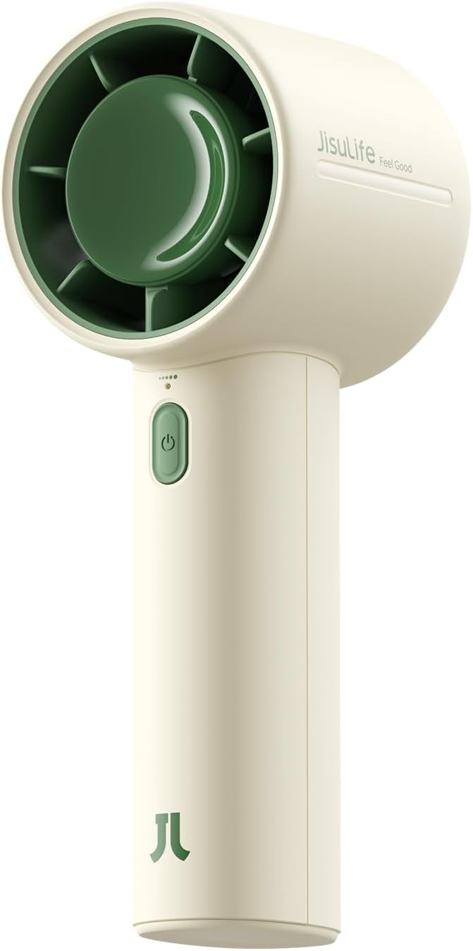 JISULIFE Handheld Turbo Fan, 4000mAh Rechargeable, 5-Speed - Beige | 22H Max Runtime, Powerful Airflow, Ultra-Quiet, with Neck Strap & Stickers Included, Gift for Women, Men & Kids