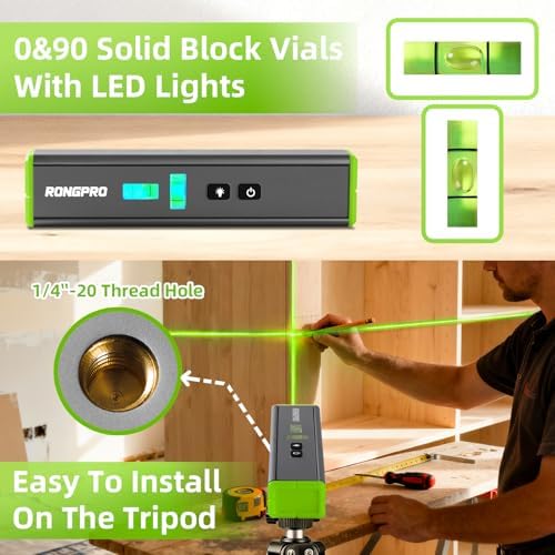Portable Laser Level with Light -Multipurpose Magnetic Pocket Level 15Ft Cross Leveling Line,Mini Torpedo Level for Hanging Picture Wall Writing Home Renovation-Green line