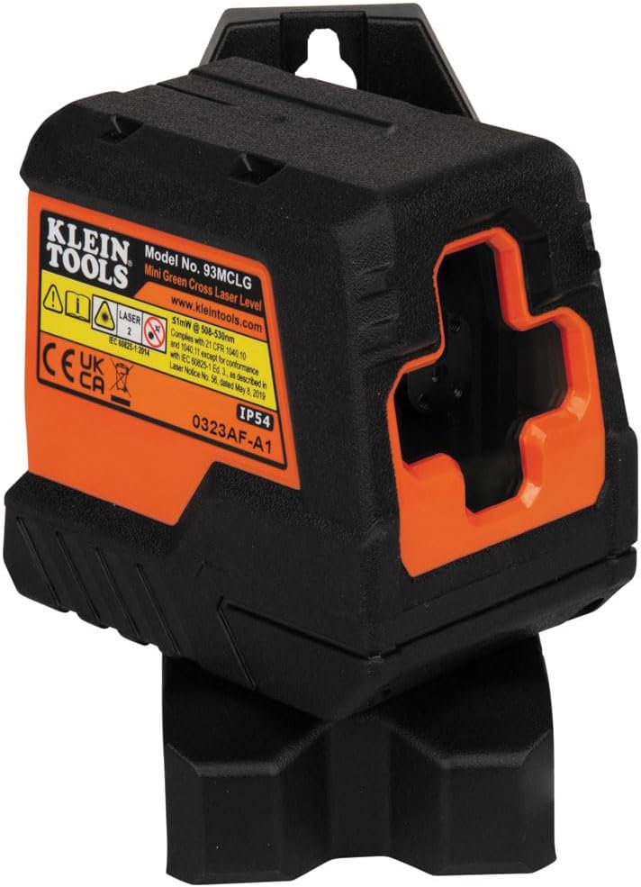 Klein Tools 93MCLG Self-Leveling Laser Level, Mini Cross-Line Level, Class 2, ≤ 1mW, Leveling Alignment Tool, Bright Green Horizontal and Vertical Lines