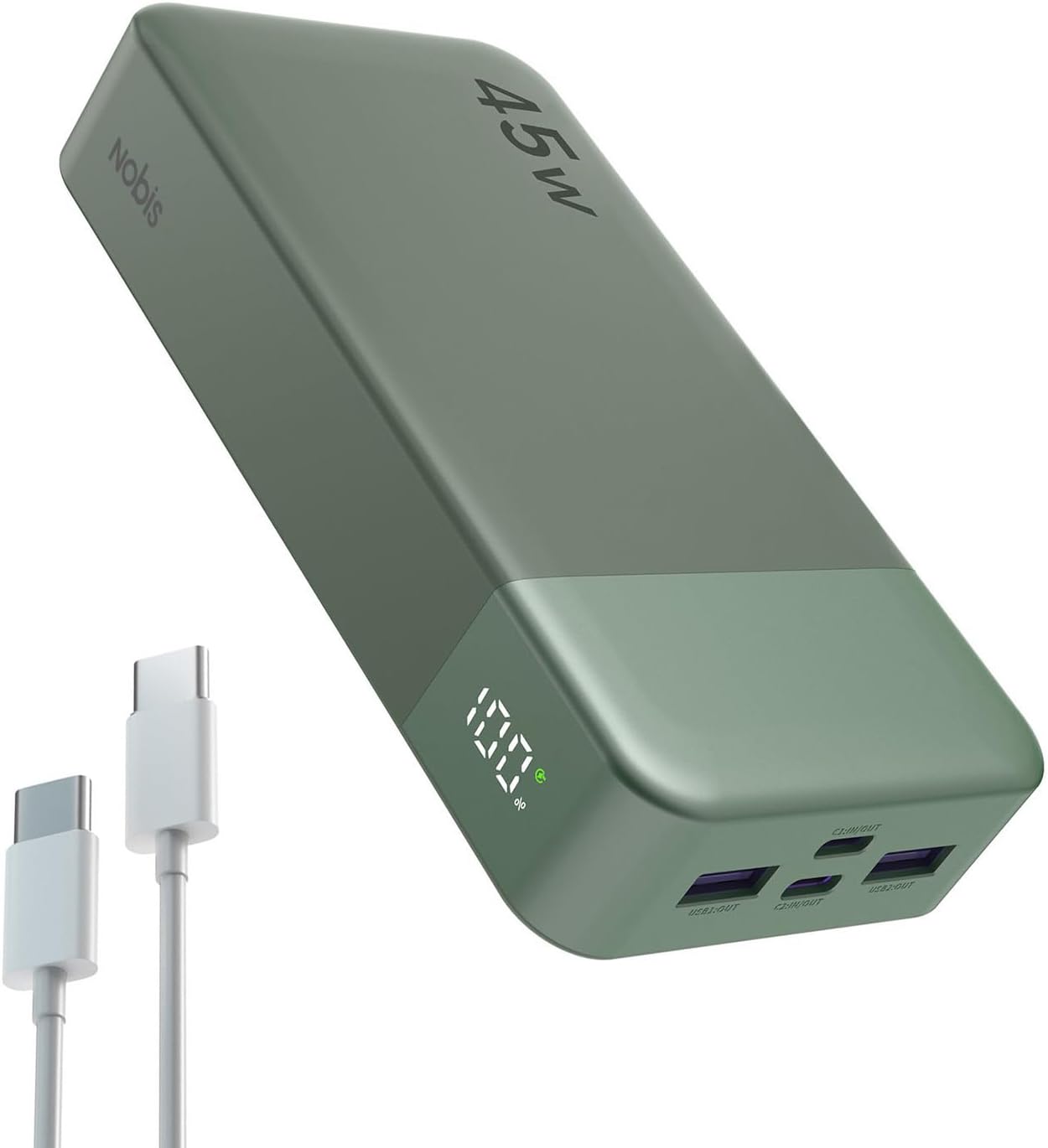 NOBIS Portable Charger 45W 20000mAh Power Bank Fast Charging | 2C+2A Battery Pack with C to C Cable, Battery Bank with Digital Display for iPhone Android Laptop etc