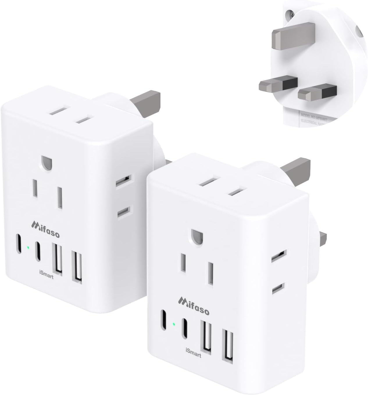 2 Pack US to UK Ireland Travel Plug Adapter, Type G Plug Adapter with 4 Outlets 4 USB Ports (2 USB C), UK Power Adapter for USA to London England Scotland British Kenya Qatar Hongkong