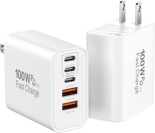 USB C Charger Block Fast Charging, 100W Super Fast USBC Cube 2Pack 65W USB-C Multiport Type C Phone Chargers Plug Power Adapter Brick for iPhone 17/16/15/14/13/12/Pro Max/iPad Pro/Samsung Galaxy S26