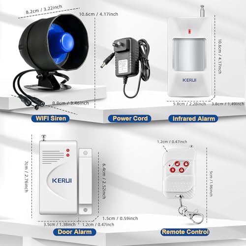 WiFi Alarm Home Security System, Wireless Alarm System with Loud 120dB Motion Sensor Siren, Window Door Alarms Sensor, Remote Control for Shed Garage(SetF)
